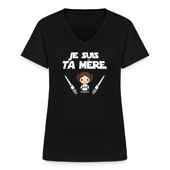 Je suis ta mère - T-shirt col V Femme - noir - Devant - Lela (165cm)