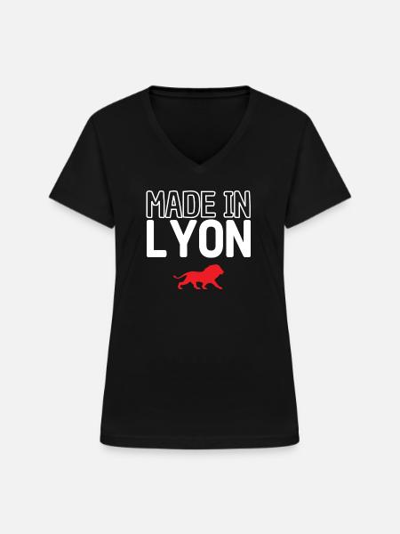 Hergestellt in Lyon - Frauen-T-Shirt mit V-Ausschnitt - Schwarz