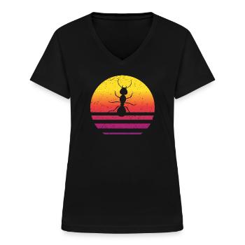 Ant Retro Style Vintage - Women's V-neck T-shirt - black - Front - Lela (165cm)