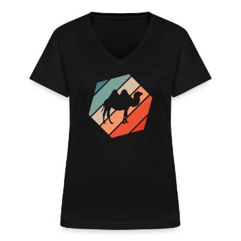 Camel Retro Style Vintage - Women's V-neck T-shirt - black - Front - Lela (165cm)