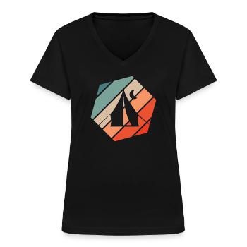 Camping Retro Style Vintage - Women's V-neck T-shirt - black - Front - Lela (165cm)