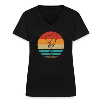Eistüte Retro Style Vintage - Frauen-T-Shirt mit V-Ausschnitt - Schwarz - Vorne - Lela (165cm)