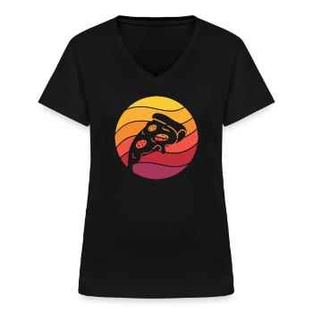 Pizza Stück Retro Style Vintage - Frauen-T-Shirt mit V-Ausschnitt - Schwarz - Vorne - Lela (165cm)