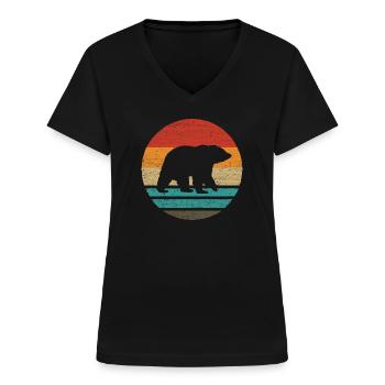 Ours Retro Style Vintage - T-shirt col V Femme - noir - Devant - Lela (165cm)