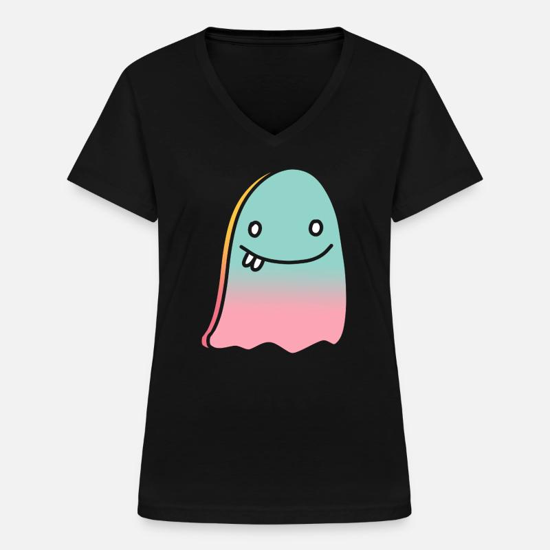 Ghost doodle gradient - T-shirt med V-hals til damer - sort