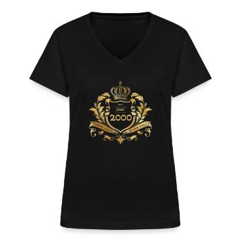 25. Geburtstag Semper Verum - Established 06/2000 - Frauen-T-Shirt mit V-Ausschnitt - Schwarz - Vorne - Lela (165cm)