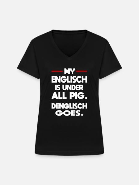 Englisch Deutsch Denglisch - Frauen-T-Shirt mit V-Ausschnitt - Schwarz