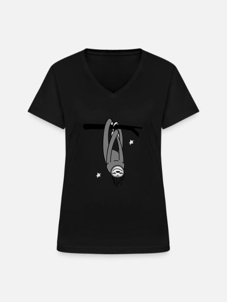 Entspanntes Faultier - Frauen-T-Shirt mit V-Ausschnitt - Schwarz