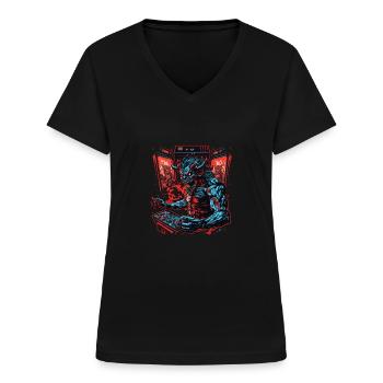 arcademon - Women's V-neck T-shirt - black - Front - Lela (165cm)