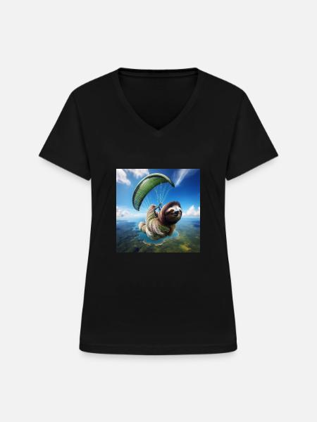 Faultier Wanderer Paragliding - Frauen-T-Shirt mit V-Ausschnitt - Schwarz
