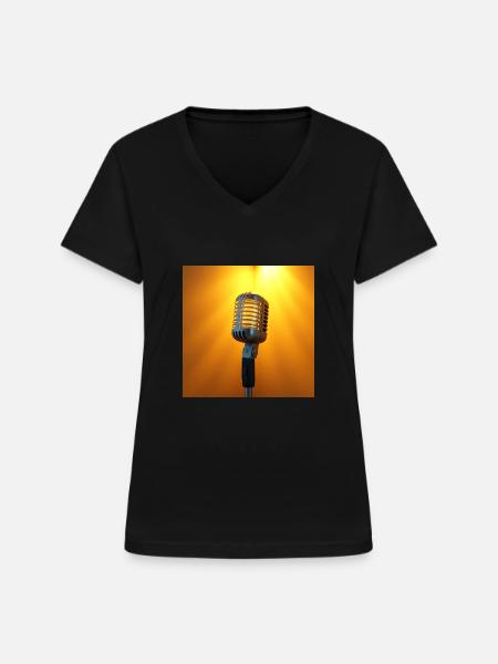 Mikrofon - Frauen-T-Shirt mit V-Ausschnitt - Schwarz