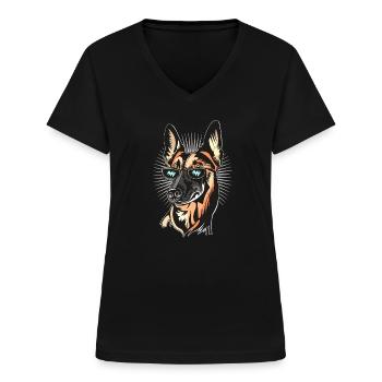 The King Malinois - Women's V-neck T-shirt - black - Front - Lela (165cm)