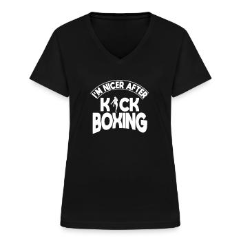 I'm Nice After Kickboxing - Frauen-T-Shirt mit V-Ausschnitt - Schwarz - Vorne - Lela (165cm)