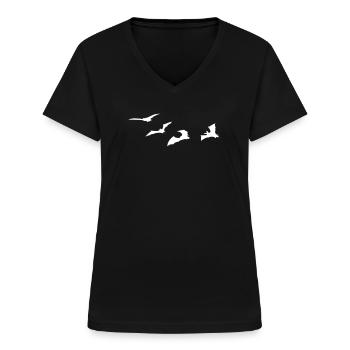 Fledermaus - Fledermäuse - Frauen-T-Shirt mit V-Ausschnitt - Schwarz - Vorne - Lela (165cm)