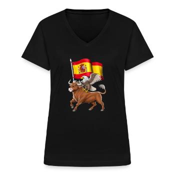 Spanish Bull and Eagle - Women's V-neck T-shirt - black - Front - Lela (165cm)