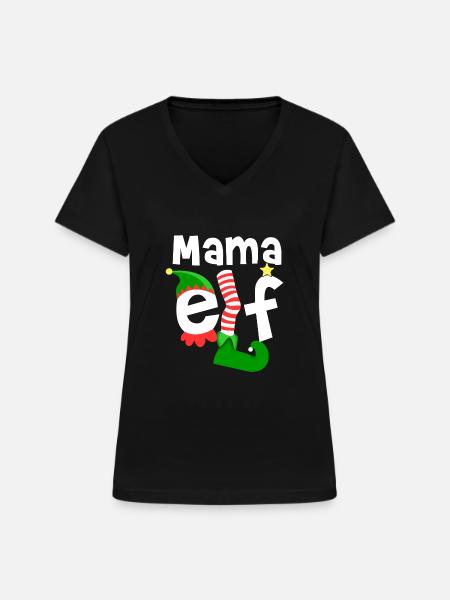 Mama Elf Christmas - Frauen-T-Shirt mit V-Ausschnitt - Schwarz