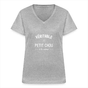 Chou à la crème - T-shirt col V Femme - gris chiné - Devant - Lela (165cm)