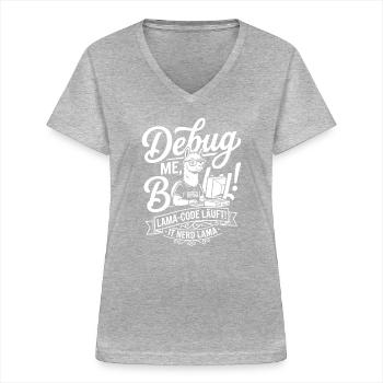 Lama Code Debug Design - Frauen-T-Shirt mit V-Ausschnitt - Grau meliert - Vorne - Lela (165cm)