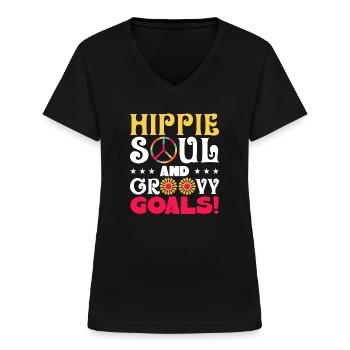 Hippie - Frauen-T-Shirt mit V-Ausschnitt - Schwarz - Vorne - Lela (165cm)