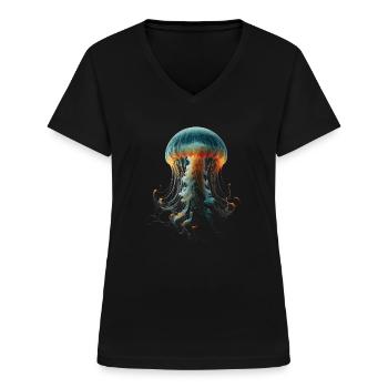 Qualle - Frauen-T-Shirt mit V-Ausschnitt - Schwarz - Vorne - Lela (165cm)