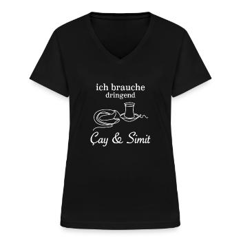 Cay Simit Tea Bagel - Frauen-T-Shirt mit V-Ausschnitt - Schwarz - Vorne - Lela (165cm)