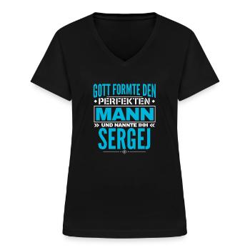 Sergej Name Design - Frauen-T-Shirt mit V-Ausschnitt - Schwarz - Vorne - Lela (165cm)