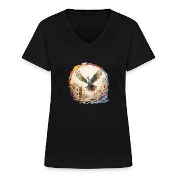 Friedenstaube - gegen Krieg, für Frieden - Frauen-T-Shirt mit V-Ausschnitt - Schwarz - Vorne - Lela (165cm)