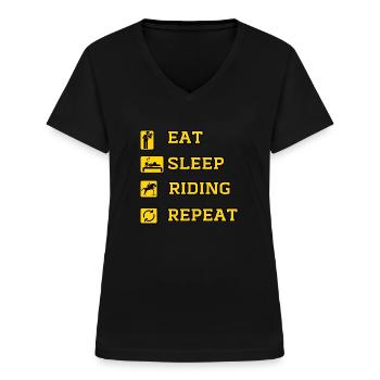 Eat Riding Repat - T-shirt col V Femme - noir - Devant - Lela (165cm)