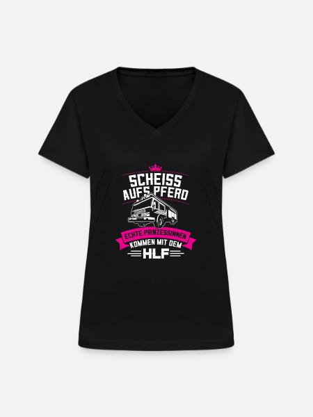 Feuerwehr HLF Prinzessin Feuerwehrfrau - Frauen-T-Shirt mit V-Ausschnitt - Schwarz