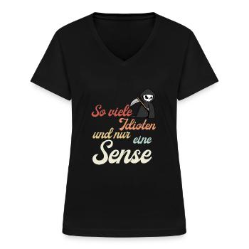 So viele Idioten und nur eine Sense Halloween - Frauen-T-Shirt mit V-Ausschnitt - Schwarz - Vorne - Lela (165cm)