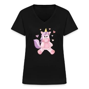 Licorne - T-shirt col V Femme - noir - Devant - Lela (165cm)