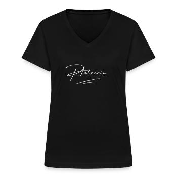 Pfälzer aus der Pfalz - Weinfest - Wein - Frauen-T-Shirt mit V-Ausschnitt - Schwarz - Vorne - Lela (165cm)