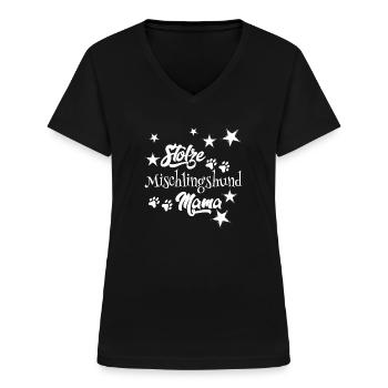 Stolze Mischling Mom Mischlingshund - Frauen-T-Shirt mit V-Ausschnitt - Schwarz - Vorne - Lela (165cm)