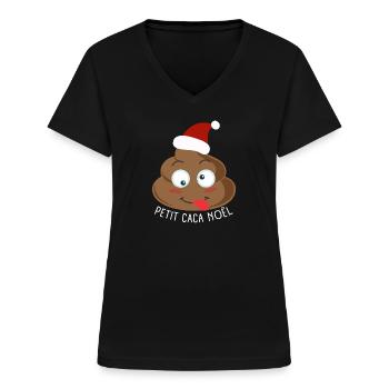 Humour Noel Petit Caca Noel Cadeau Drole - T-shirt col V Femme - noir - Devant - Lela (165cm)