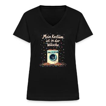 Mein Kostüm ist in der Wäsche Karneval Kein Kostüm - Frauen-T-Shirt mit V-Ausschnitt - Schwarz - Vorne - Lela (165cm)