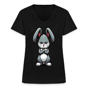 rabbit hare hares long-eared knocker buck - Women's V-neck T-shirt - black - Front - Lela (165cm)