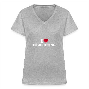 I Love Crocheting - Frauen-T-Shirt mit V-Ausschnitt - Grau meliert - Vorne - Lela (165cm)
