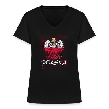 Polen - Frauen-T-Shirt mit V-Ausschnitt - Schwarz - Vorne - Lela (165cm)