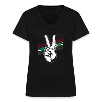 Syrien Flagge Frieden Zeichen Peacezeichen - Frauen-T-Shirt mit V-Ausschnitt - Schwarz - Vorne - Lela (165cm)