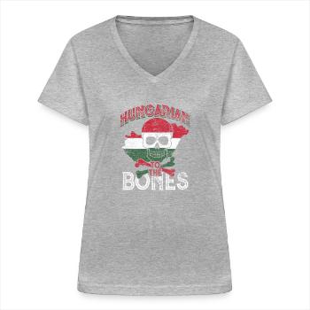 Hongrie - T-shirt col V Femme - gris chiné - Devant - Lela (165cm)