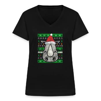 Rhino Ugly Christmas - Frauen-T-Shirt mit V-Ausschnitt - Schwarz - Vorne - Lela (165cm)