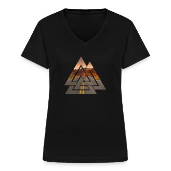 Roadtrip Highway Straße - Frauen-T-Shirt mit V-Ausschnitt - Schwarz - Vorne - Lela (165cm)