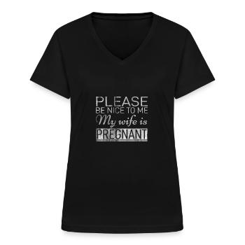 Zwangerschap man - Vrouwen T-shirt met V-hals - zwart - Voor - Lela (165cm)