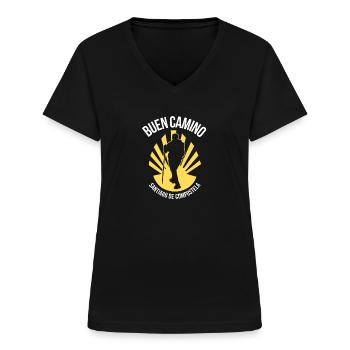 Chemin de pèlerinage de Saint-Jacques - T-shirt col V Femme - noir - Devant - Lela (165cm)