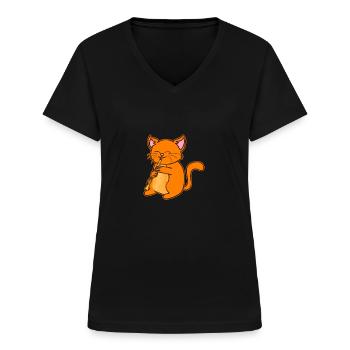 Katze Klarinette - Frauen-T-Shirt mit V-Ausschnitt - Schwarz - Vorne - Lela (165cm)