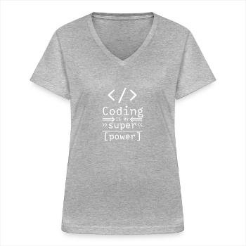 Software Coding Hacker Programmieren Programmierer - Frauen-T-Shirt mit V-Ausschnitt - Grau meliert - Vorne - Lela (165cm)