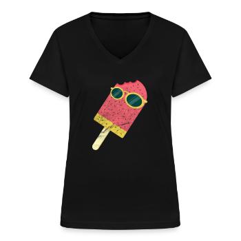 Eis - Frauen-T-Shirt mit V-Ausschnitt - Schwarz - Vorne - Lela (165cm)