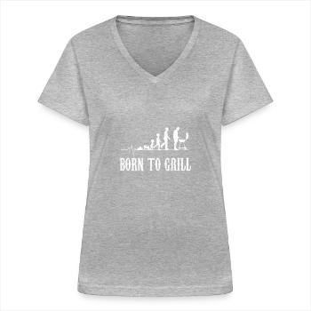 Baby Kind Evolution Grillen Geburt Herz Geschenk - Frauen-T-Shirt mit V-Ausschnitt - Grau meliert - Vorne - Lela (165cm)