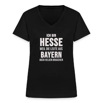 Hessen Frankfurt am Main Hessisch Dialekt Geschenk - Frauen-T-Shirt mit V-Ausschnitt - Schwarz - Vorne - Lela (165cm)