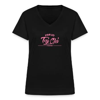 Tai Chi Chuan combattant Mama Taichi Taiji Tai Chi - T-shirt col V Femme - noir - Devant - Lela (165cm)